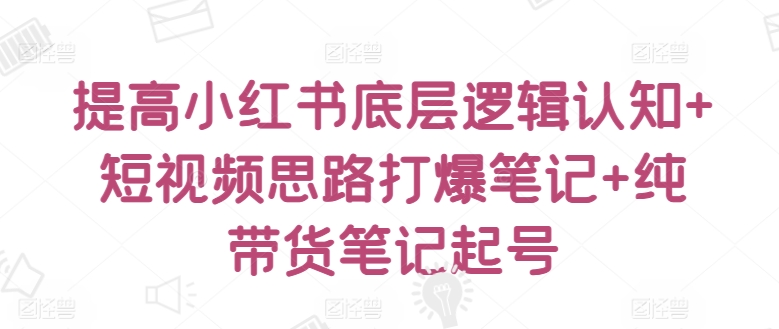 提高小红书底层逻辑认知+短视频思路打爆笔记+纯带货笔记起号-创业项目网