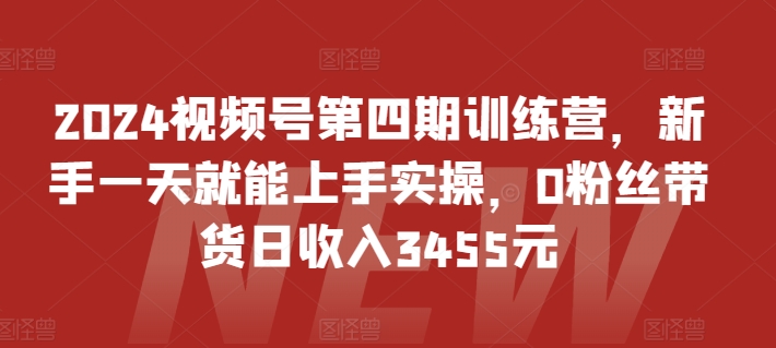 2024视频号第四期训练营，新手一天就能上手实操，0粉丝带货日收入3455元-创业项目网