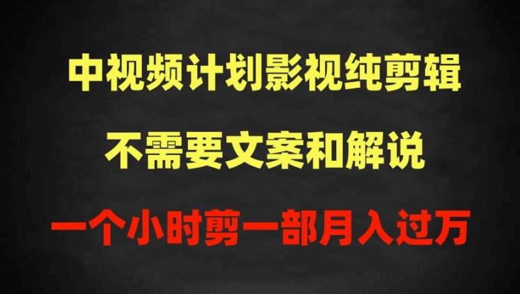 中视频计划影视纯剪辑，不需要文案和解说，一个小时剪一部，100%过原创月入过万-创业项目网