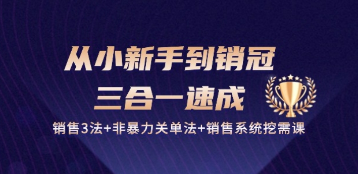 从小新手到销冠 三合一速成：销售3法+非暴力关单法+销售系统挖需课 (27节)-创业项目网