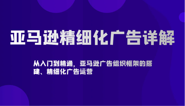 亚马逊精细化广告详解-从入门到精通，亚马逊广告组织框架的搭建、精细化广告运营-创业项目网