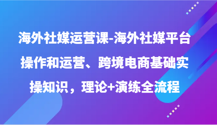 海外社媒运营课-海外社媒平台操作和运营、跨境电商基础实操知识，理论+演练全流程-创业项目网