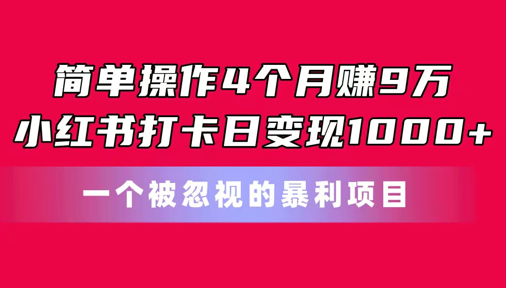 简单操作4个月赚9万！小红书打卡日变现1000+！一个被忽视的暴力项目-创业项目网