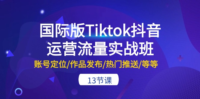 （10712期）国际版Tiktok抖音运营流量实战班：账号定位/作品发布/热门推送/等等-13节-创业项目网