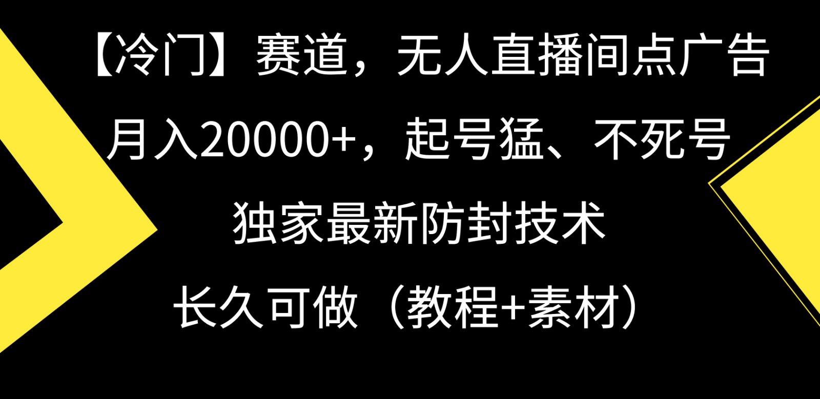 冷门赛道无人直播间点广告， 月入20000+，起号猛不死号，独 家最新防封技术-创业项目网