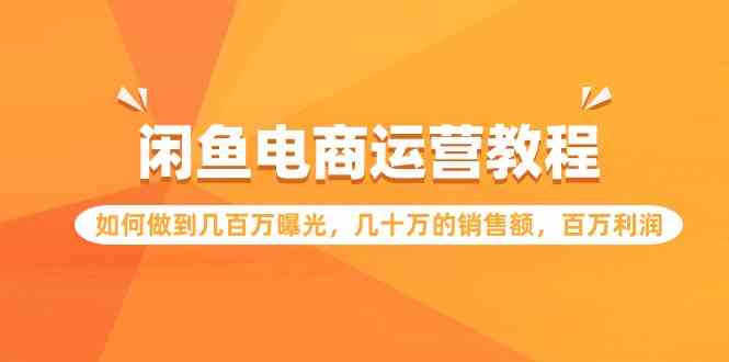 （9560期）闲鱼电商运营教程：如何做到几百万曝光，几十万的销售额，百万利润.-创业项目网