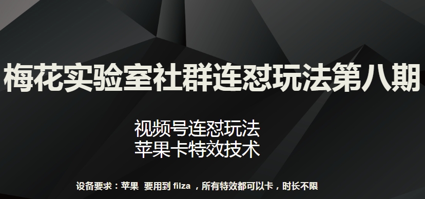 梅花实验室社群连怼玩法第八期，视频号连怼玩法 苹果卡特效技术-创业项目网