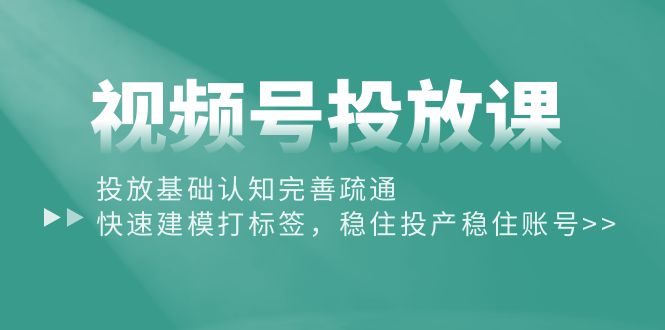 （10205期）视频号投放课：投放基础认知完善疏通，快速建模打标签，稳住投产稳住账号-创业项目网