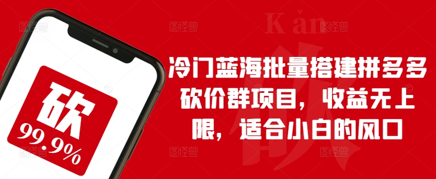 冷门蓝海批量搭建拼多多砍价群项目，收益无上限，适合小白的风口-创业项目网