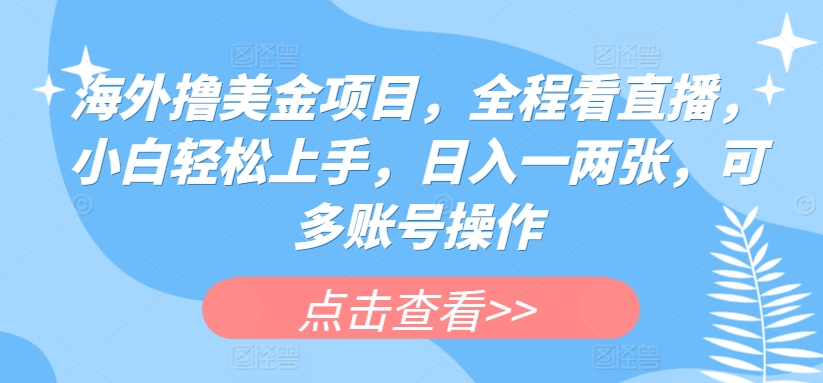 海外撸美金项目，全程看直播，小白轻松上手，日入一两张，可多账号操作-创业项目网