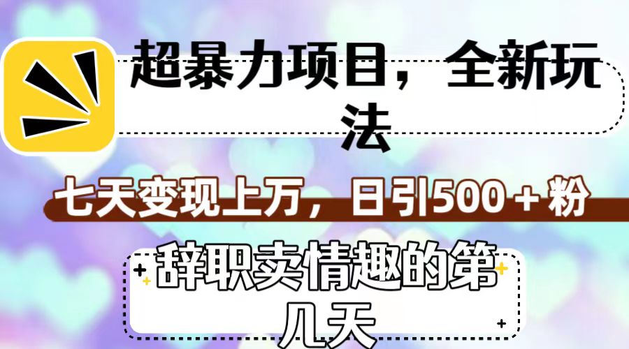 超暴利项目，全新玩法（辞职卖情趣的第几天），七天变现上万，日引500+粉-创业项目网