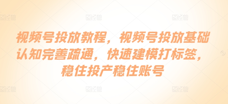 视频号投放教程，​视频号投放基础认知完善疏通，快速建模打标签，稳住投产稳住账号-创业项目网