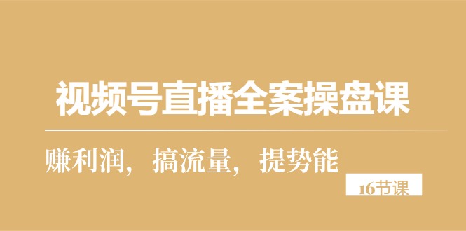 （10207期）视频号直播全案操盘课，赚利润，搞流量，提势能（16节课）-创业项目网