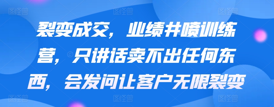 裂变成交，业绩井喷训练营，只讲话卖不出任何东西，会发问让客户无限裂变-创业项目网