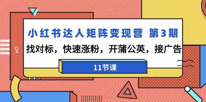 小红书达人矩阵变现营第3期，找对标，快速涨粉，开蒲公英，接广告（11节课）-创业项目网