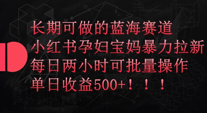 长期可做的蓝海赛道，小红书孕妇宝妈暴力拉新玩法，每日两小时可批量操作，单日收益500+-创业项目网