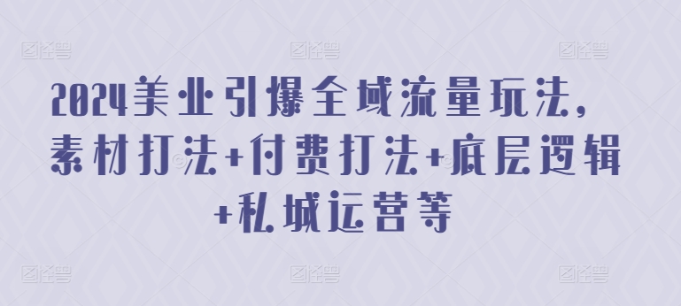 2024美业引爆全域流量玩法，素材打法 付费打法 底层逻辑 私城运营等-创业项目网