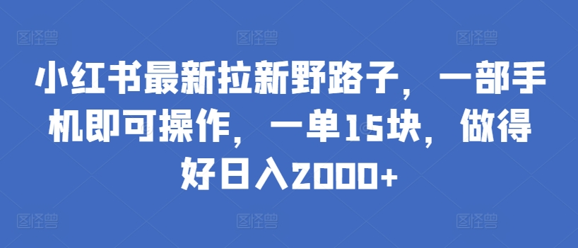 小红书最新拉新野路子，一部手机即可操作，一单15块，做得好日入2000+-创业项目网