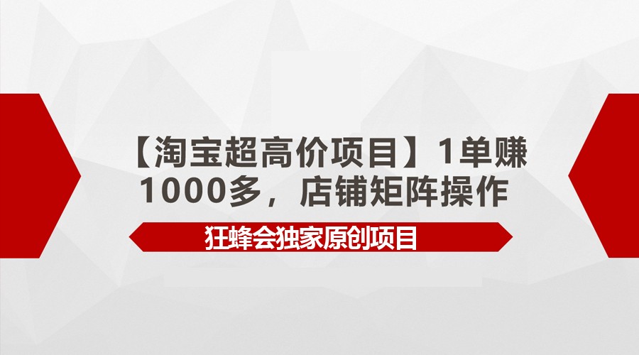 【淘宝超高价项目】1单赚1000多，店铺矩阵操作-创业项目网