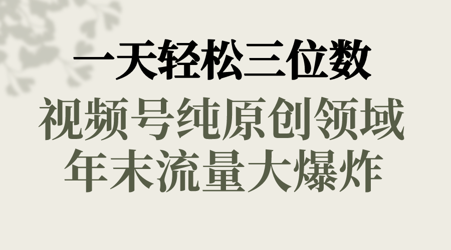 一天轻松三位数，视频号纯原创领域，春节童子送祝福，年末流量大爆炸，-创业项目网