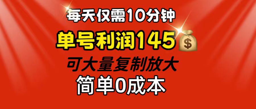 每天仅需10分钟，单号利润145 可复制放大 简单0成本-创业项目网