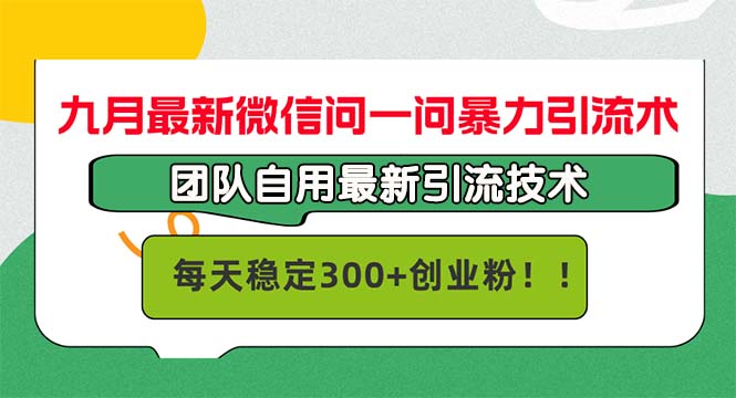 九月最新微信问一问暴力引流术，团队自用引流术，每天稳定300+创…-创业项目网