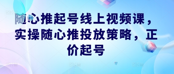 随心推起号线上视频课，实操随心推投放策略，正价起号-创业项目网