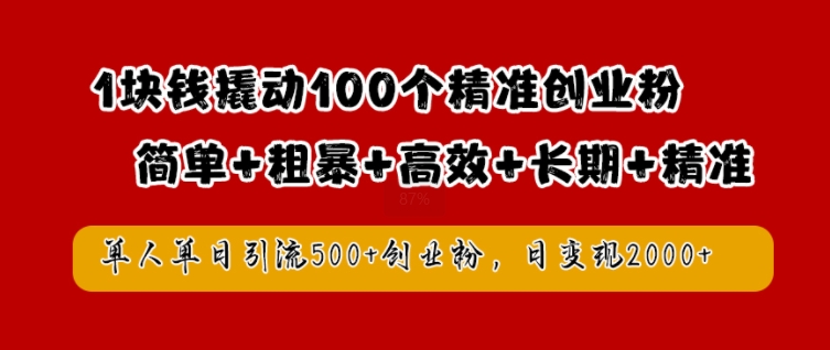 1块钱撬动100个精准创业粉，简单粗暴高效长期精准，单人单日引流500+创业粉，日变现2k【揭秘】-创业项目网