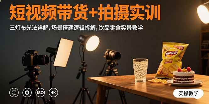 （15540期）短视频带货+拍摄实训：三灯布光法详解,场景搭建逻辑拆解,饮品零食实景教学-创业项目网