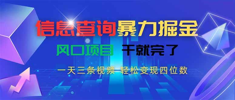 （15516期）信息查询暴力掘金，一天三条视频 轻松变现四位数，风口项目干就完了-创业项目网