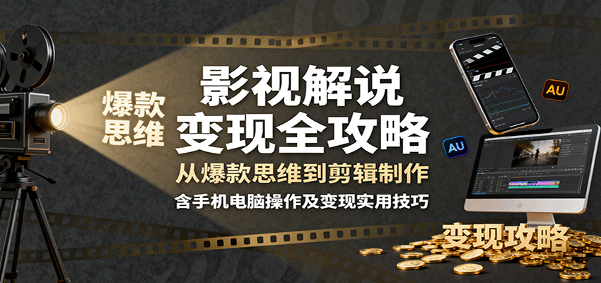 影视解说变现全攻略：从爆款思维到剪辑制作，含手机电脑操作及变现实用技巧-创业项目网