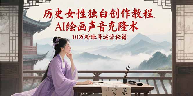 （15186期）历史女性独白创作教程，AI绘画声音克隆术，10万粉账号运营秘籍-创业项目网