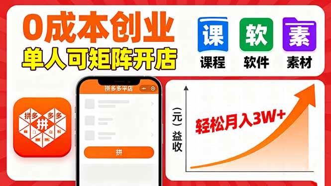 （16047期）拼多多虚拟电商，0成本，单人可矩阵开店，轻松月入3W+-创业项目网