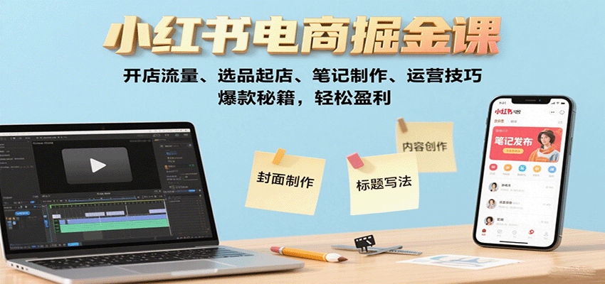 小红书电商掘金课：开店流量、选品起店、笔记制作、运营技巧，爆款秘籍，轻松盈利-创业项目网