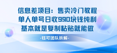 信息差项目：售卖冷门教程单人单号日收9张纯利基本就是复制粘贴就能做-创业项目网