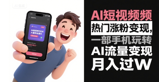 AI短视频热门涨粉变现，一部手机玩转AI流量变现，月入过W-创业项目网