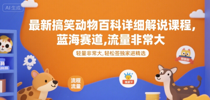 最新搞笑动物百科详细解说课程，蓝海赛道，流量非常大，轻松签独家进精选-创业项目网