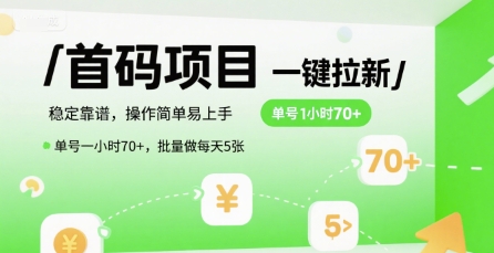 首码一键拉新项目，稳定靠谱，操作简单易上手，单号一小时70+，批量做每天5张【揭秘】-创业项目网