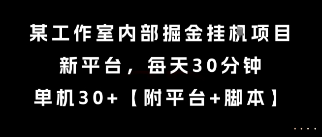某工作室内部掘金挂G项目，新平台，每天30分钟，单机30+【揭秘】-创业项目网