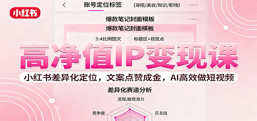 高净值IP变现课：小红书差异化定位，文案点赞成金， AI高效做短视频-创业项目网