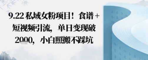 私域女粉项目！食谱+短视频引流，单日变现破多张，小白照搬不踩坑-创业项目网
