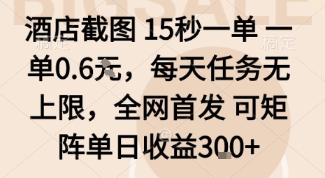 酒店截图15秒一单，一单0.6米，每天任务无上限，全网首发可矩阵单日收益3张【揭秘】-创业项目网