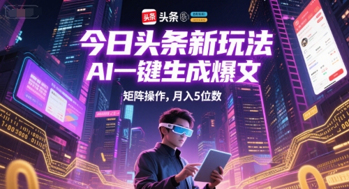 今日头条新玩法，AI一键生成爆文，矩阵操作，月入5位数-创业项目网