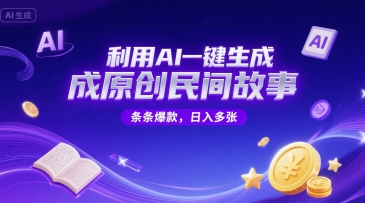 利用AI一键生成原创民间故事，无限制生成，条条爆款，日入多张-创业项目网