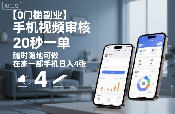 【0门槛副业】手机视频审核，20秒一单，随时随地可做，在家一部手机日入4张【揭秘】-创业项目网