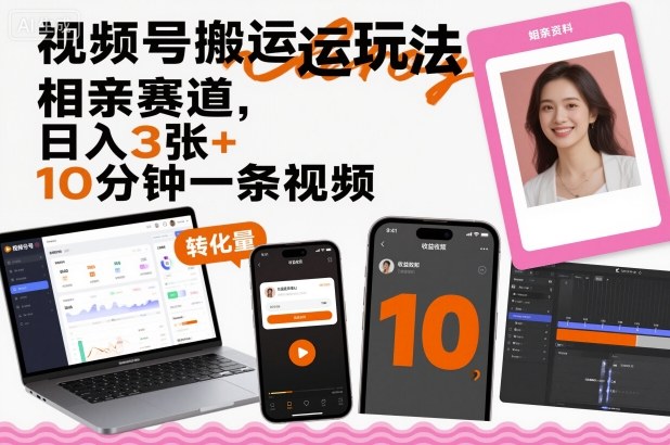 视频号搬运玩法，相亲赛道，日入3张+，10分钟一条视频-创业项目网
