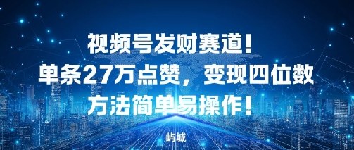 视频号发财赛道，单条27W点赞，变现四位数方法简单易操作-创业项目网