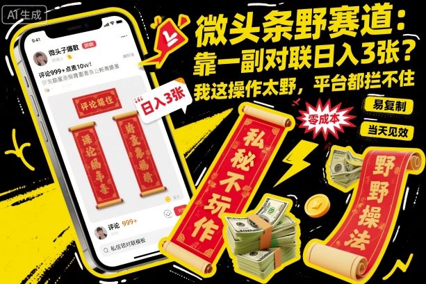微头条野赛道，靠一副对联日入3张？我这操作太野，平台都拦不住！-创业项目网