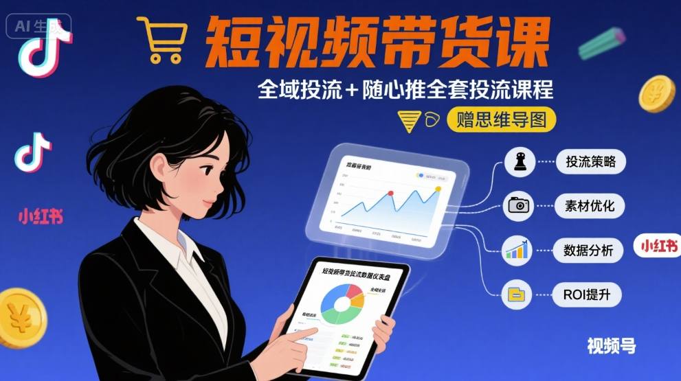 最新短视频带货课，全域投流+随心推全套投流课程+思维导图-创业项目网