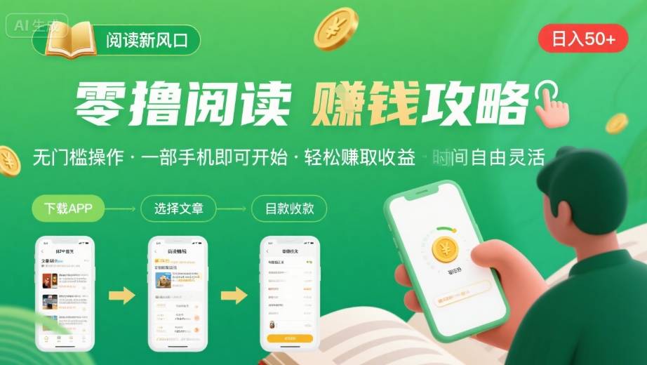 零撸阅读新风口，无门槛轻松挣，一部手机，日入 50-3张【揭秘】-创业项目网